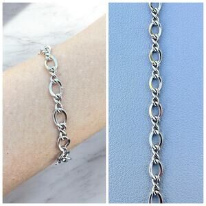 Sterling Silver 925 Textured Oval Link Chain Charm Bracelet 7.5”